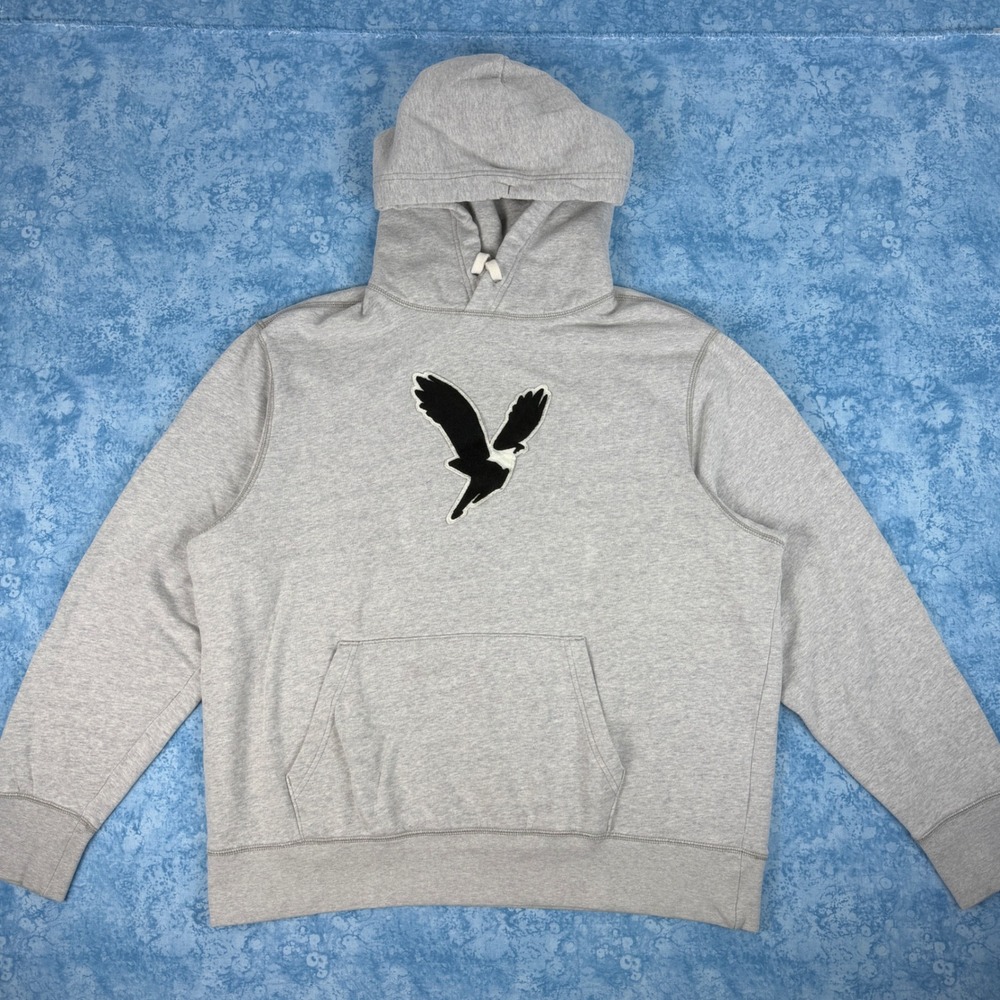 American Eagle Eagle Patch Hoodie Sweatshirt Long Sleeve Mens Large Gray
